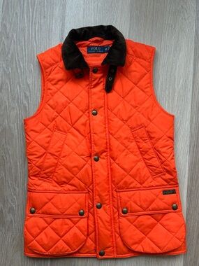 Polo by Ralph Lauren Orange Quilted Corduroy-Collar Puffer Vest
